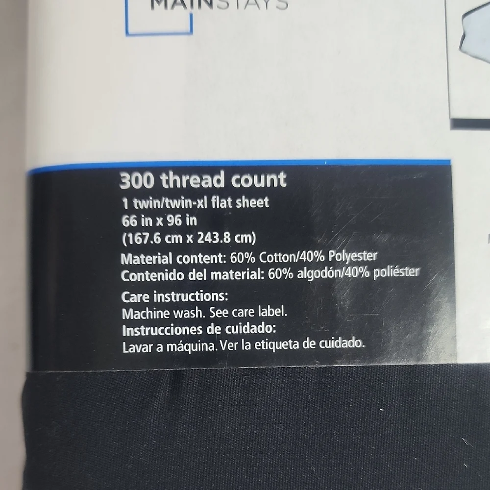 Mainstays Black 300 Thread Count Twin T/XL Flat Sheet